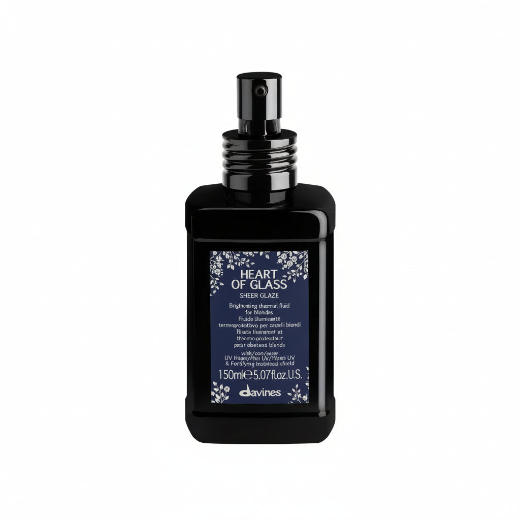 Davines Heart of Glass Sheer Glaze 150ml para cabello rubio. Fluido protector térmico sin enjuague que aporta brillo intenso.