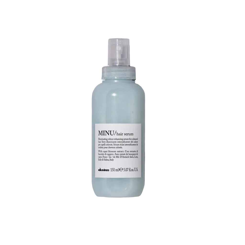 Davines MINU Hair Serum, suero iluminador sin enjuague para cabello teñido.