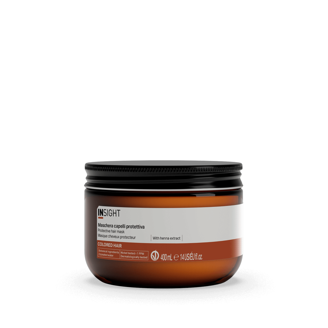 Envase profesional de 400ml de la mascarilla protectora Insight Colored Hair Protective Mask en Majo Belleza Panamá.