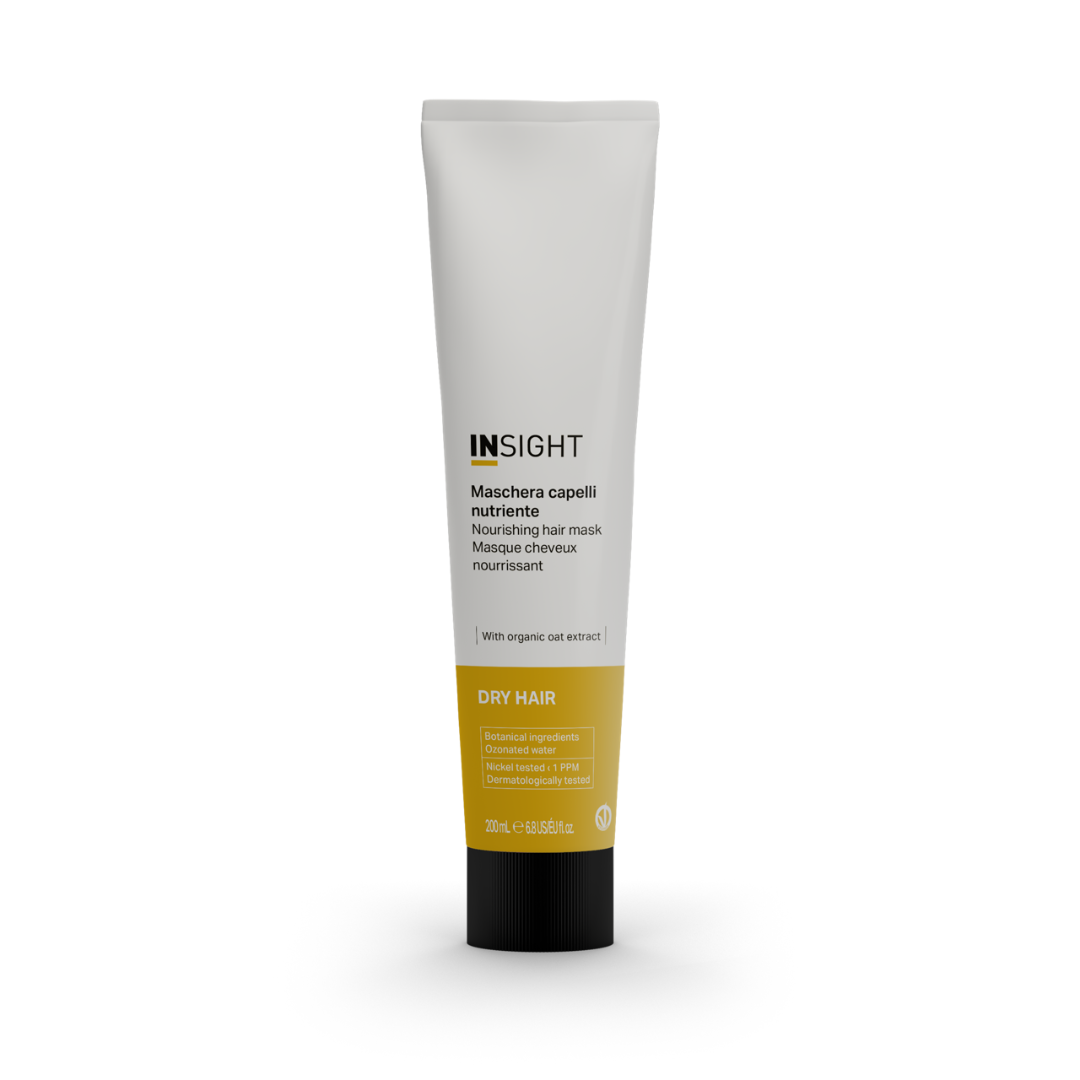 Envase oficial de Insight Dry Hair Nourishing Mask de 200ml para hidratación profunda en Majo Belleza Panamá.
