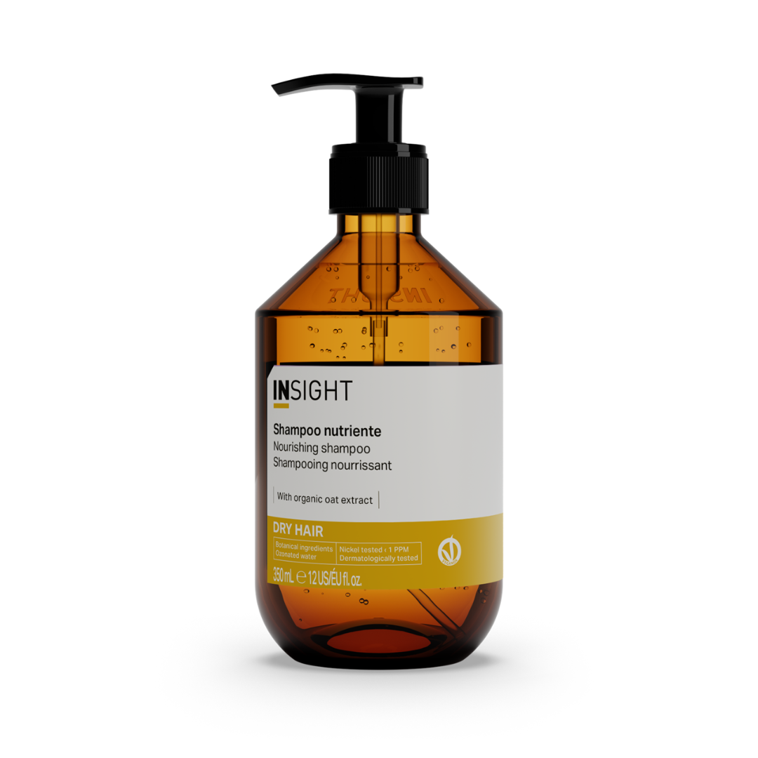 Envase oficial de Insight Dry Hair Nourishing Shampoo de 350ml para cabello seco en Majo Belleza Panamá.