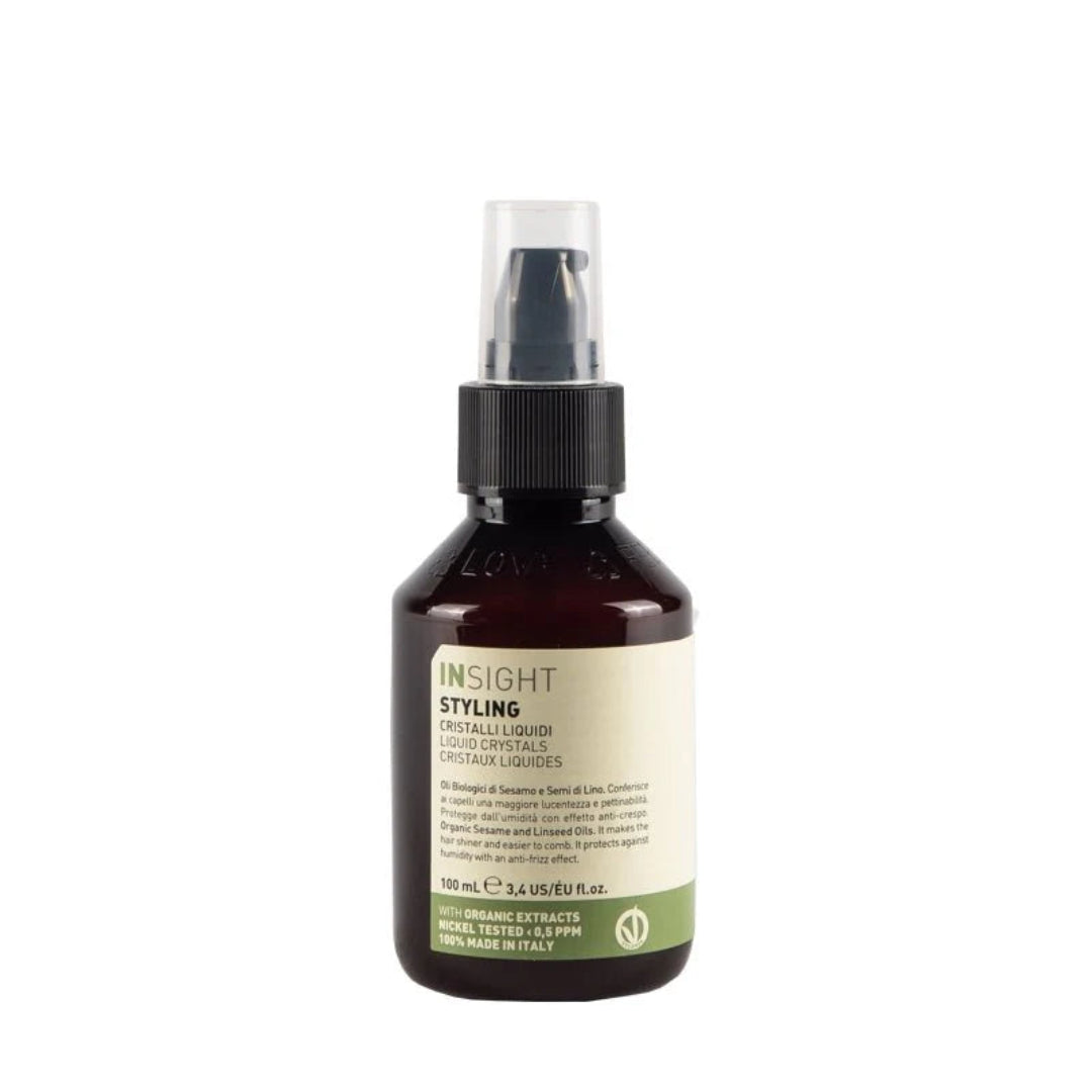 Compra Insight Styling Liquid Crystals Bottle 100ml en Panamá. Cristales líquidos profesionales con aceites orgánicos que sellan puntas y aportan brillo espejo Majo Belleza.