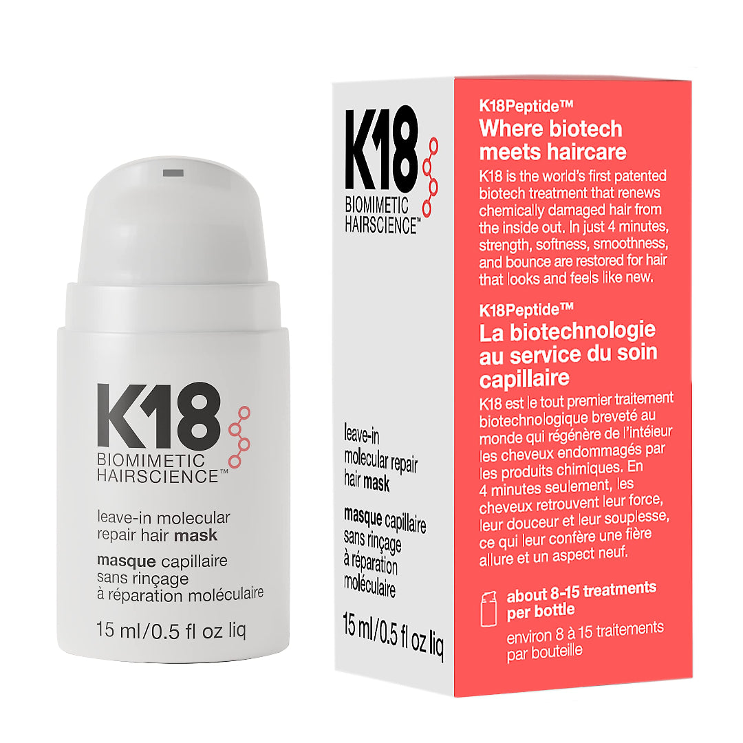 Tratamiento K18 Leave-In  reparación molecular para revertir el daño capilar en 4 minutos.