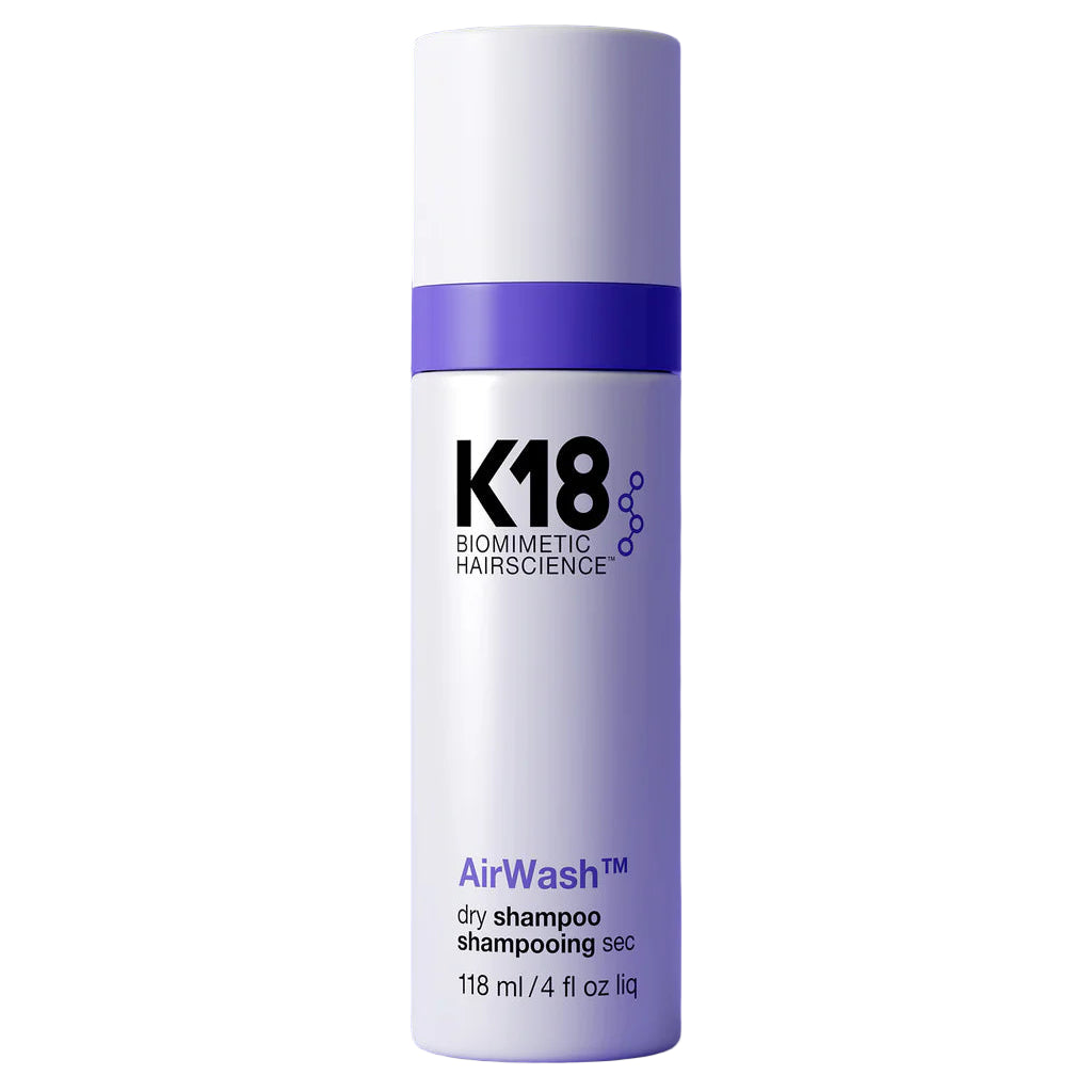 Shampoo seco K18 AirWash 118ml. Absorbe la grasa y refresca el cabello sin agua.