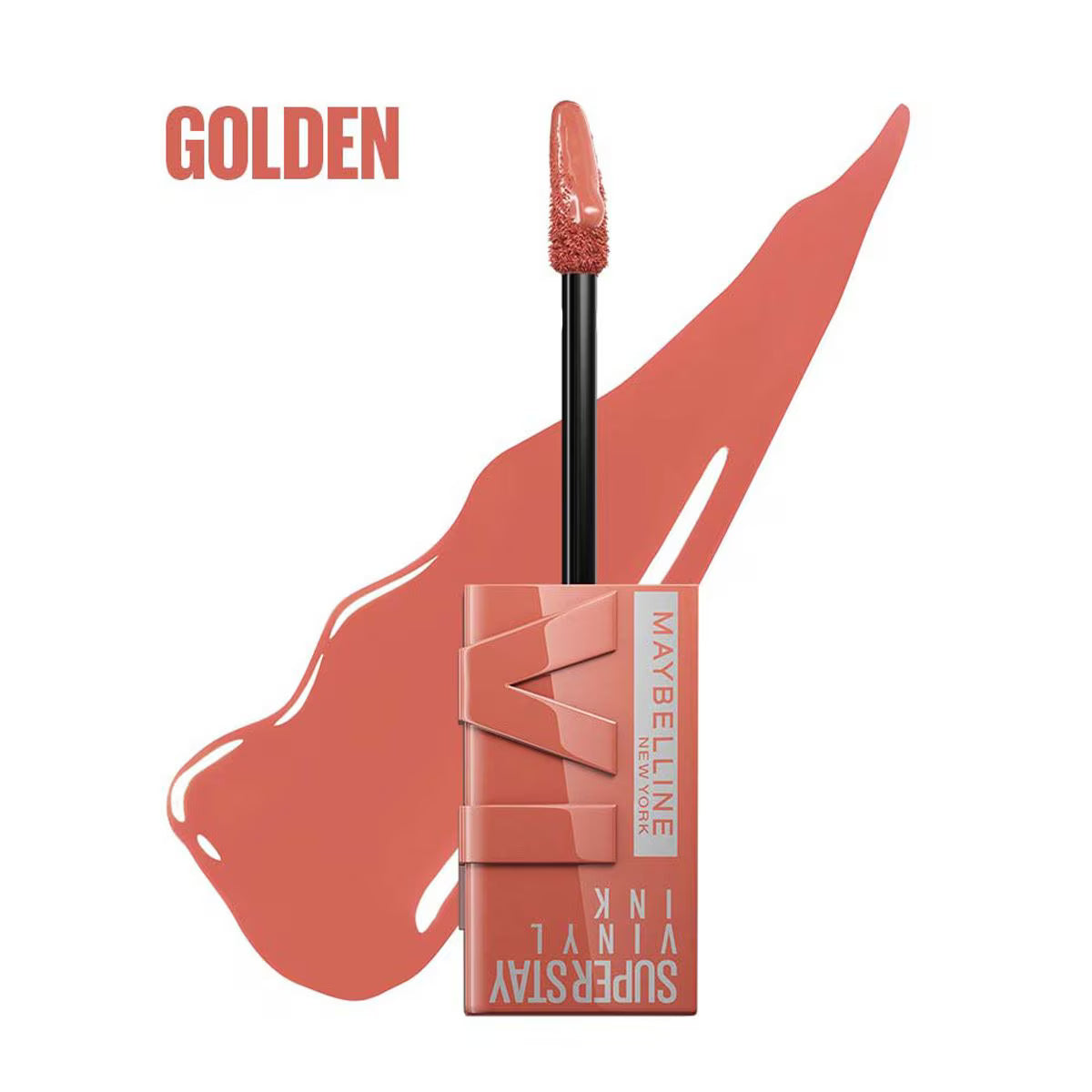 Labial Liquido Brillante_Maybelline Super Stay Vinyl Ink 105 Golden de larga duración no transferible.