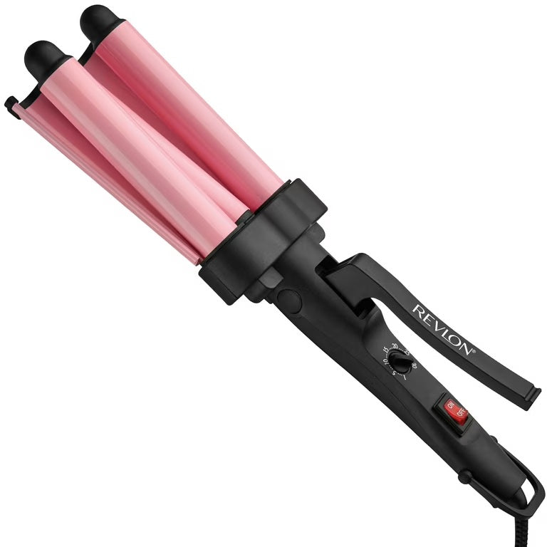  Plancha onduladora Revlon Wave Master Jumbo Waver con diseño de tres cilindros grandes para crear ondas tipo sirena.