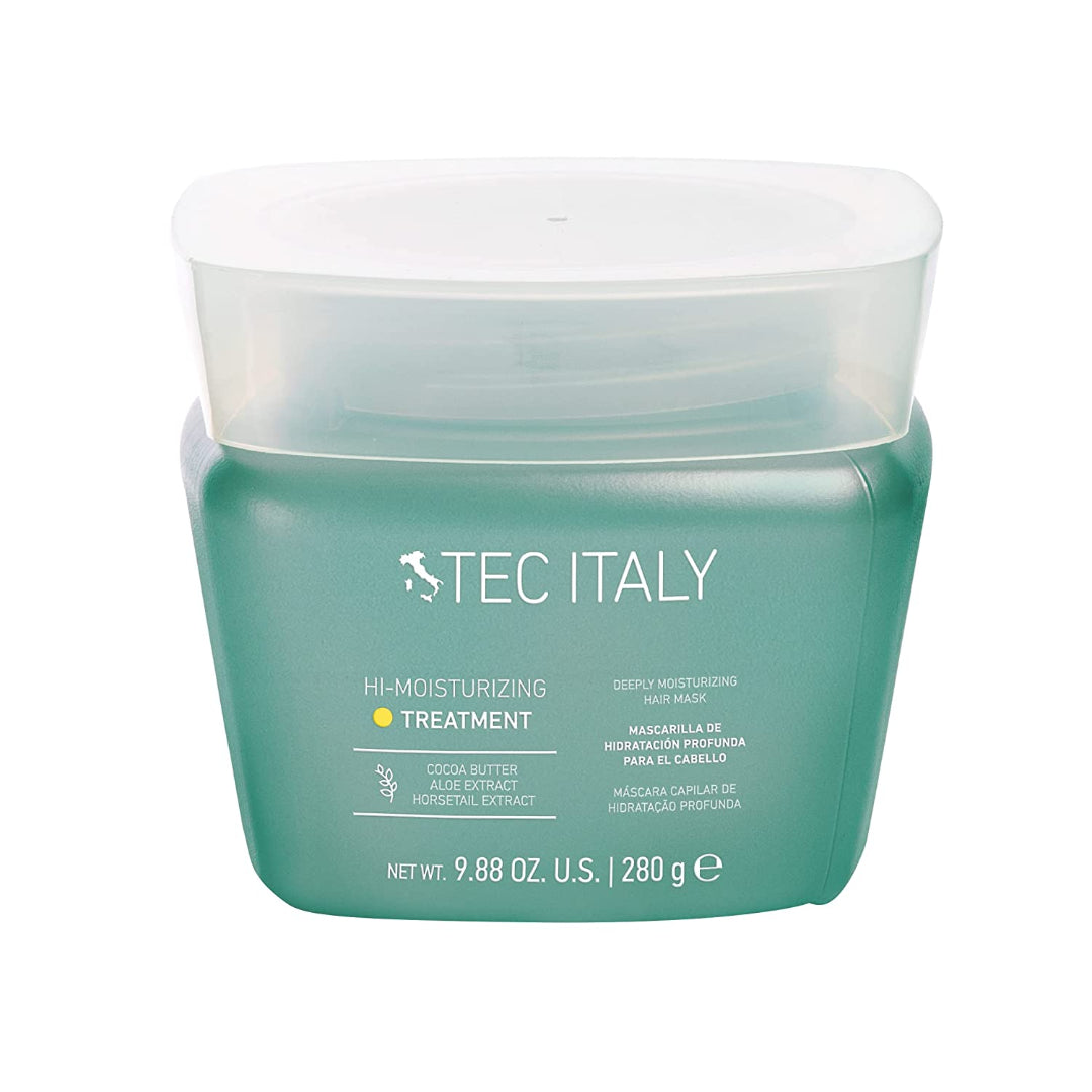 Mascarilla de hidratación profunda Tec Italy Hi-Moisturizing Treatment de 280g para control de frizz en Majo Belleza Panamá.