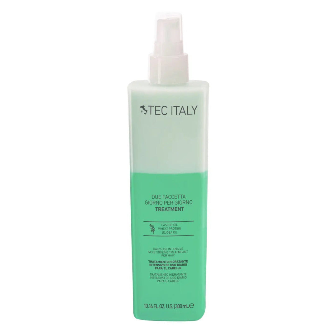 Tratamiento bifásico Tec Italy Due Faccetta Giorno Per Giorno de 300ml para protección solar y control de frizz en Majo Belleza Panamá.
