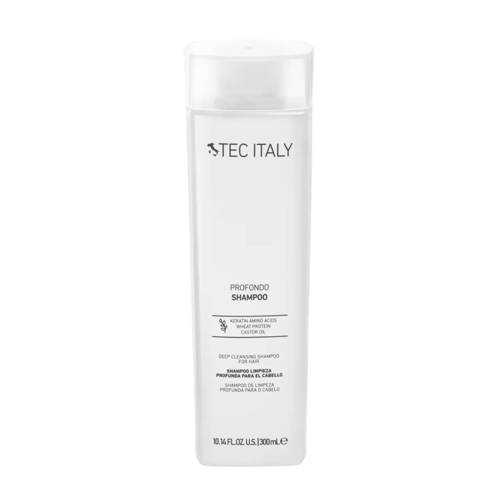 Shampoo de limpieza profunda Tec Italy Profondo de 300ml para eliminar residuos de cloro y grasa en Majo Belleza Panamá.