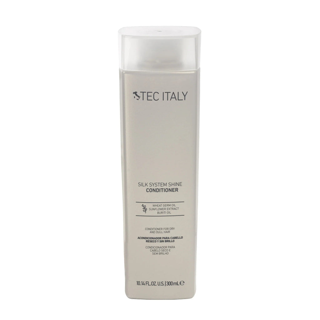 Acondicionador de brillo Tec Italy Silk System Shine de 300ml para control de frizz en Majo Belleza Panamá.