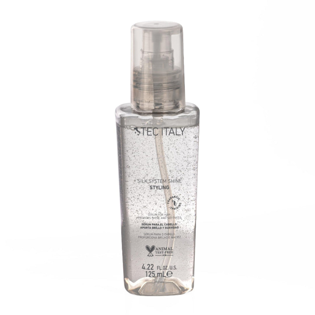 Serum de seda Tec Italy Silk System Shine de 125ml para control de frizz y brillo en Majo Belleza Panamá.