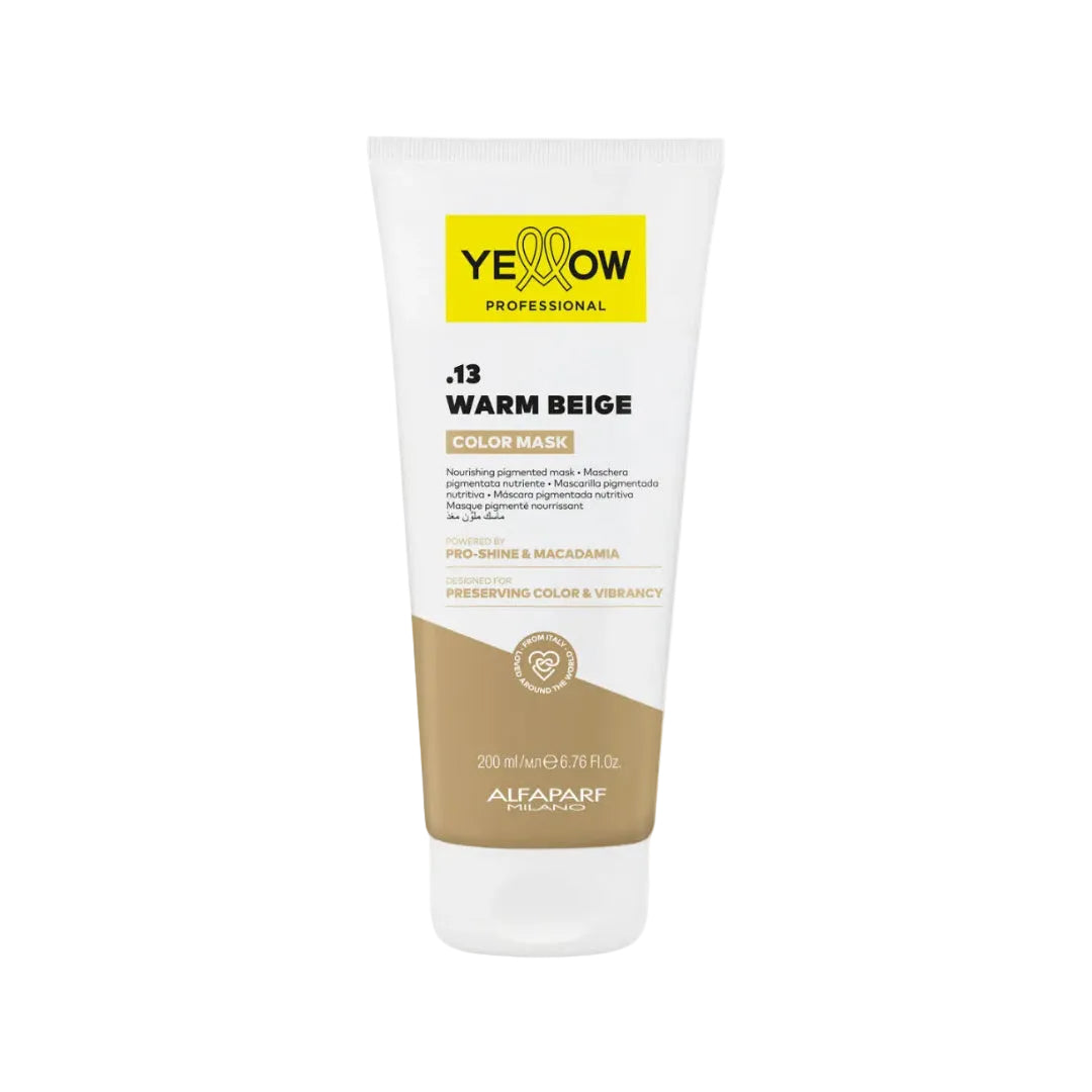  Envase oficial de Yellow Professional Color Care Refresh Mask .13 Warm Beige de 200ml para mantenimiento de color en Majo Belleza Panamá.