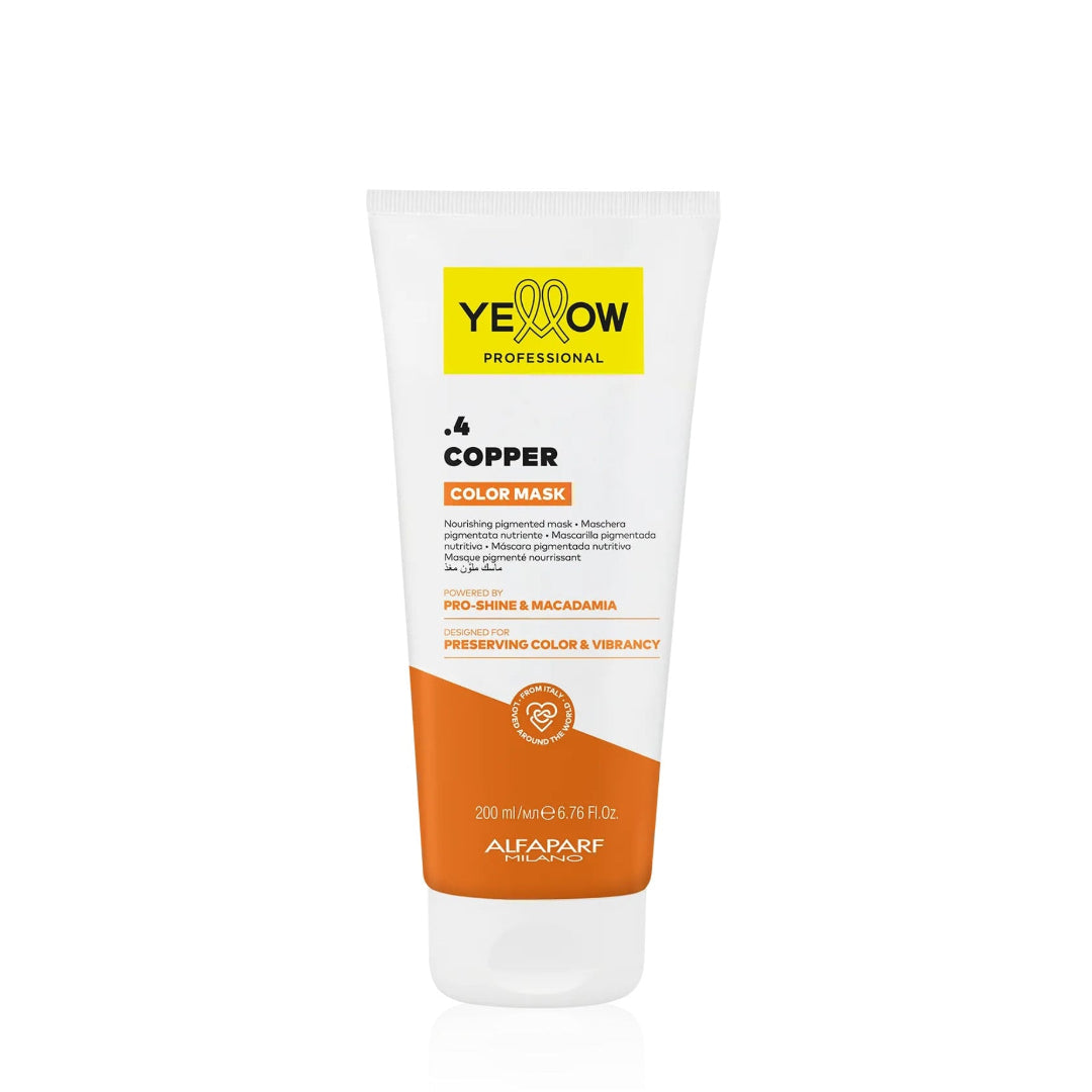  Envase oficial de Yellow Professional Color Care Refresh Mask .4 Copper de 200ml para mantenimiento de color cobrizo en Majo Belleza Panamá.