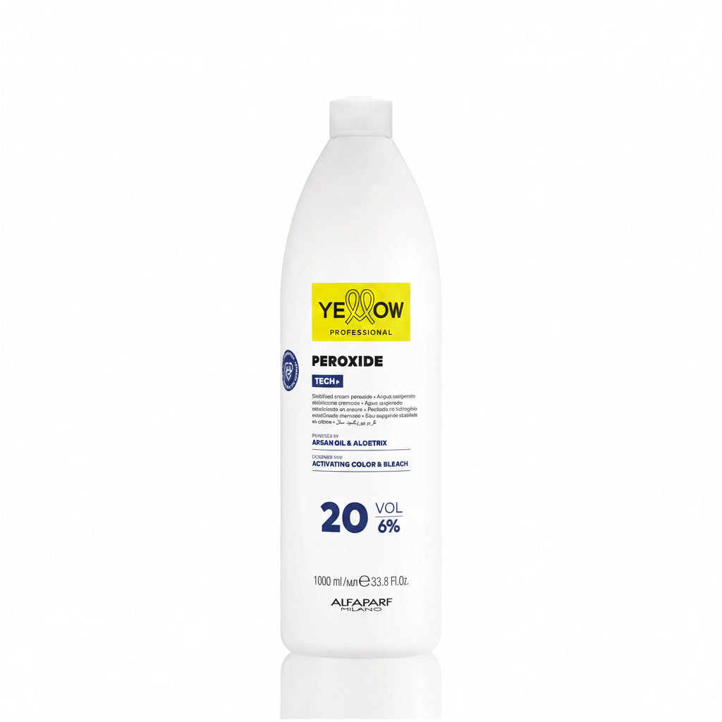 Botella oficial de Yellow Professional Color Peroxide 20 Vol 6% de 1000ml enriquecida con aceite de argán en Majo Belleza Panamá.
