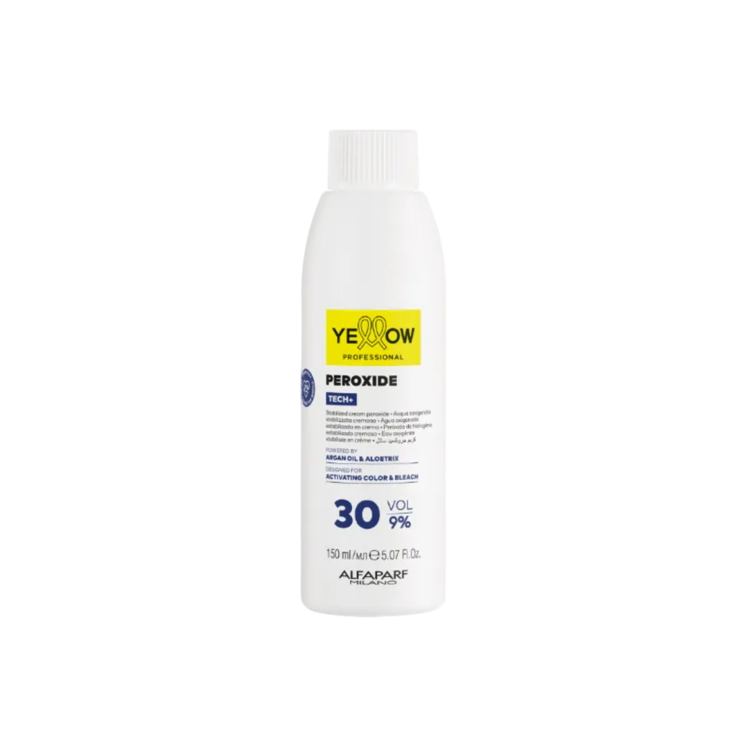 Envase oficial de Yellow Professional Color Peroxide 30 Vol 9% 150ml en Majo Belleza Panamá.