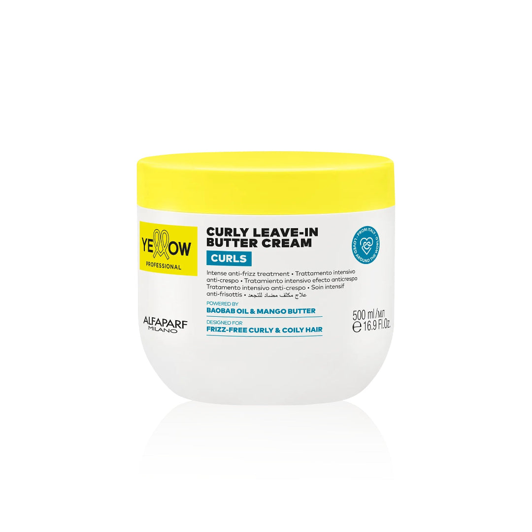 Crema para peinar rizos e hidratación intensa Yellow Professional Curly Leave-in Butter Cream de 500ml con Manteca de Mango y Aceite de Baobab Majo Belleza Panamá.