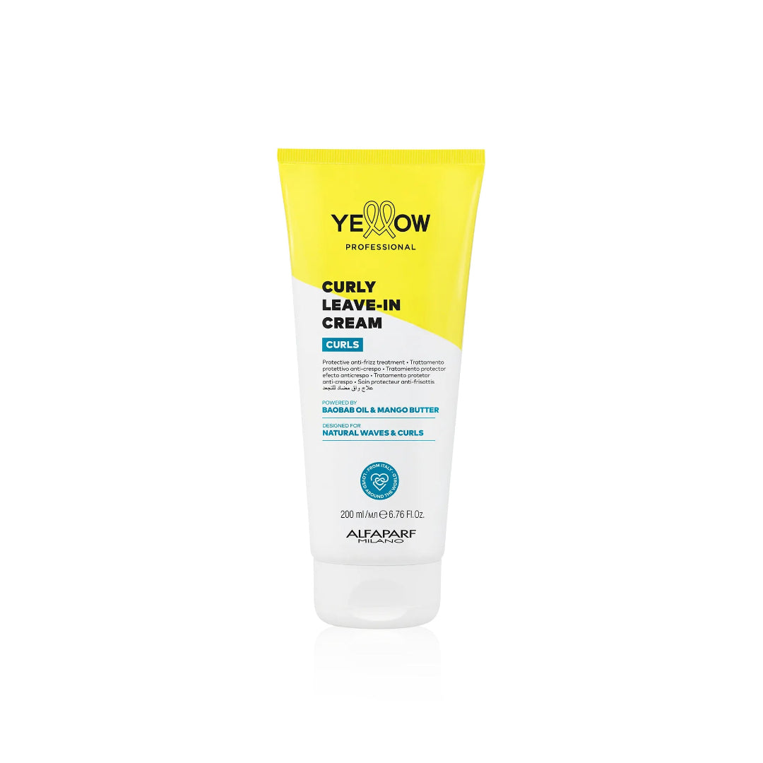 Crema protectora para rizos Yellow Professional Curly Leave-in Cream de 200ml con Manteca de Mango y Aceite de Baobab Majo Beleza Panamá.