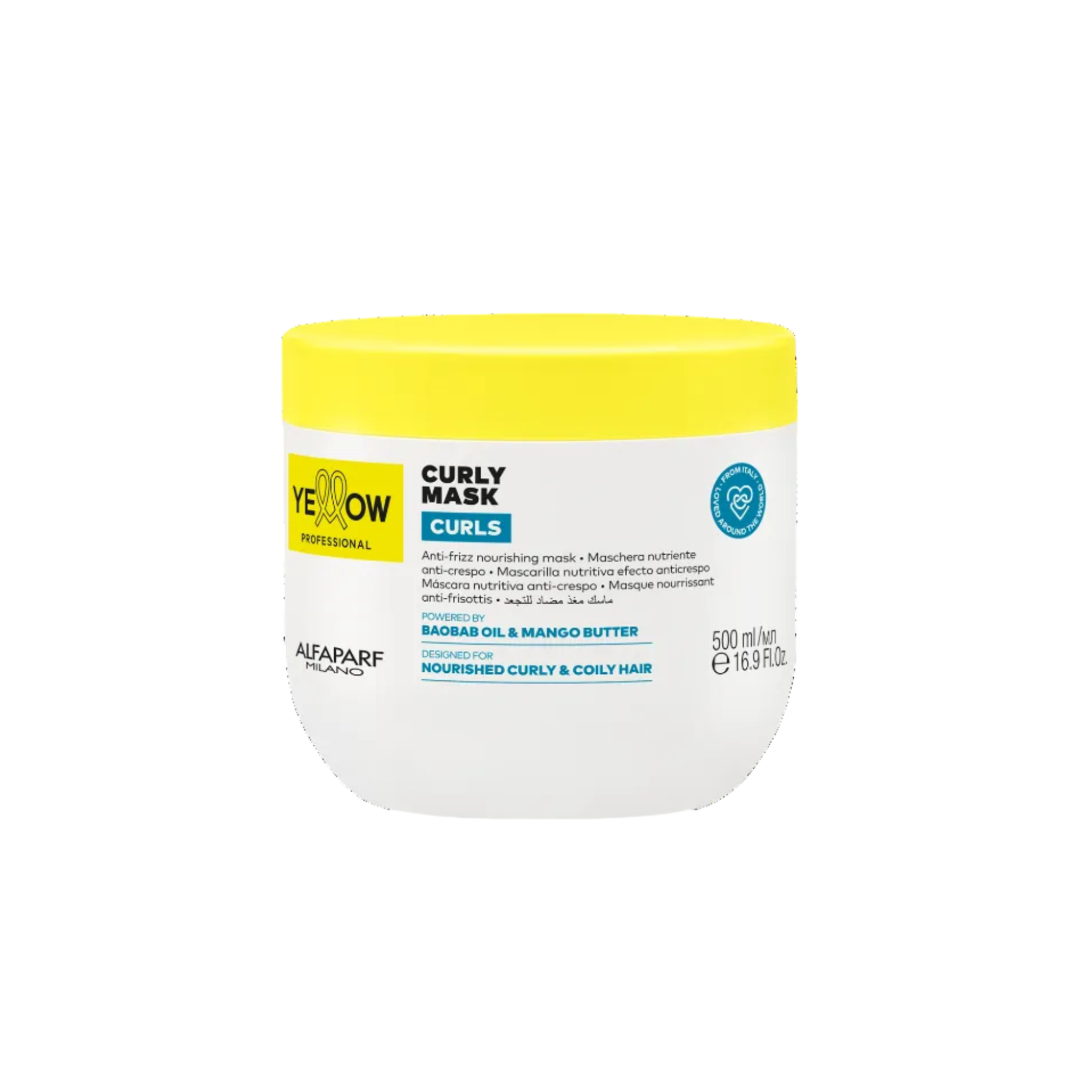  Mascarilla hidratante para rizos Yellow Professional Curly Mask Curls en presentaciones de 500ml para definición y control de frizz en Panamá