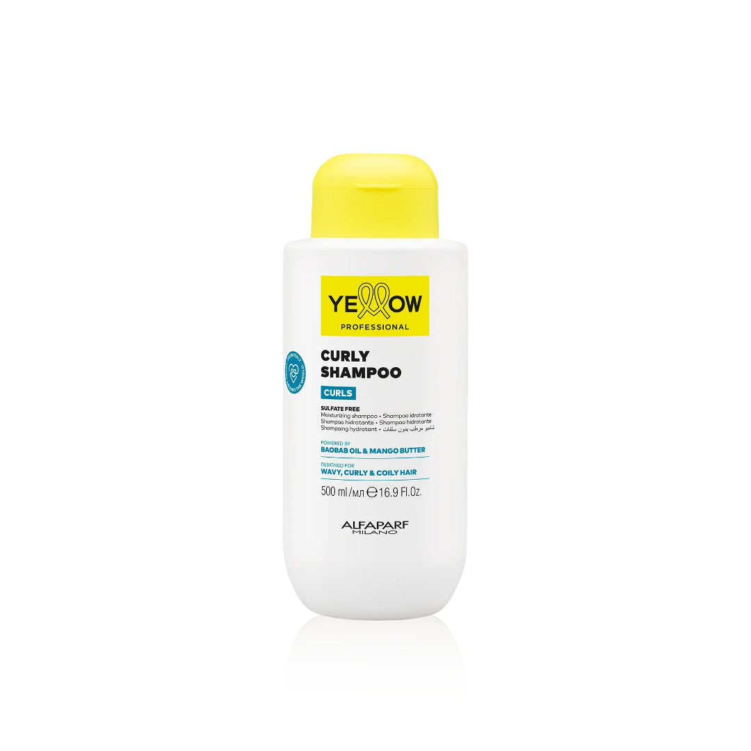  Champú hidratante sin sulfatos Yellow Professional Curly Shampoo de 500ml con Aceite de Baobab y Manteca de Mango para rizos y ondas en Majo Belleza Panamá.