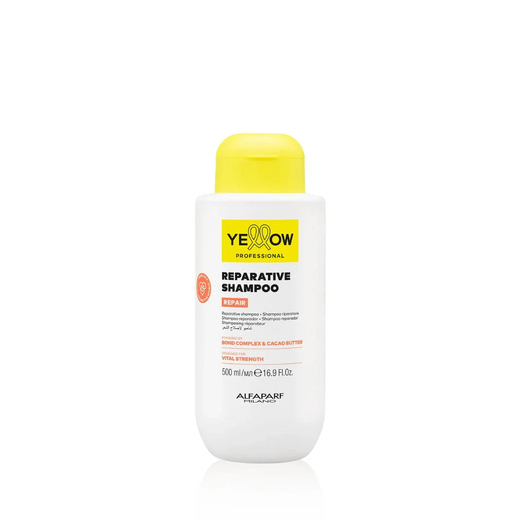 Shampoo reparador Yellow Professional Reparative Repair en presentaciones de 500ml  para cabello dañado y frágil en Panamá.