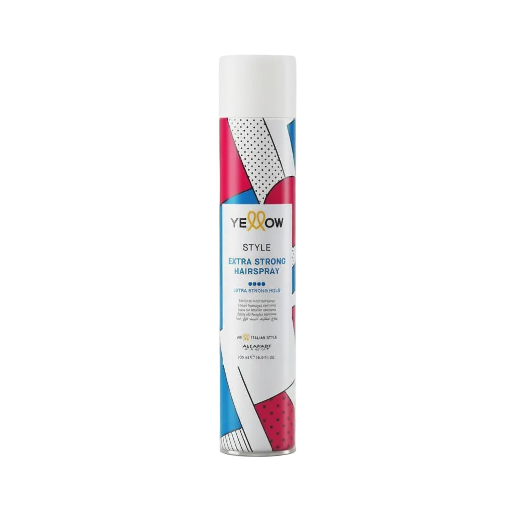 Laca de fijación extra fuerte Yellow Professional Style Extra Strong Hairspray de 500ml para peinados duraderos y control de frizz en Majo Belleza Panamá.