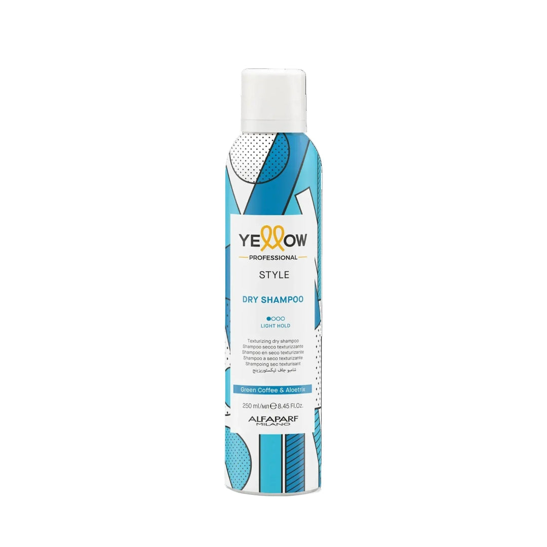 Champú en seco Yellow Professional Style Dry Shampoo de 250ml con fijación ligera para volumen y limpieza instantánea en Panamá.
