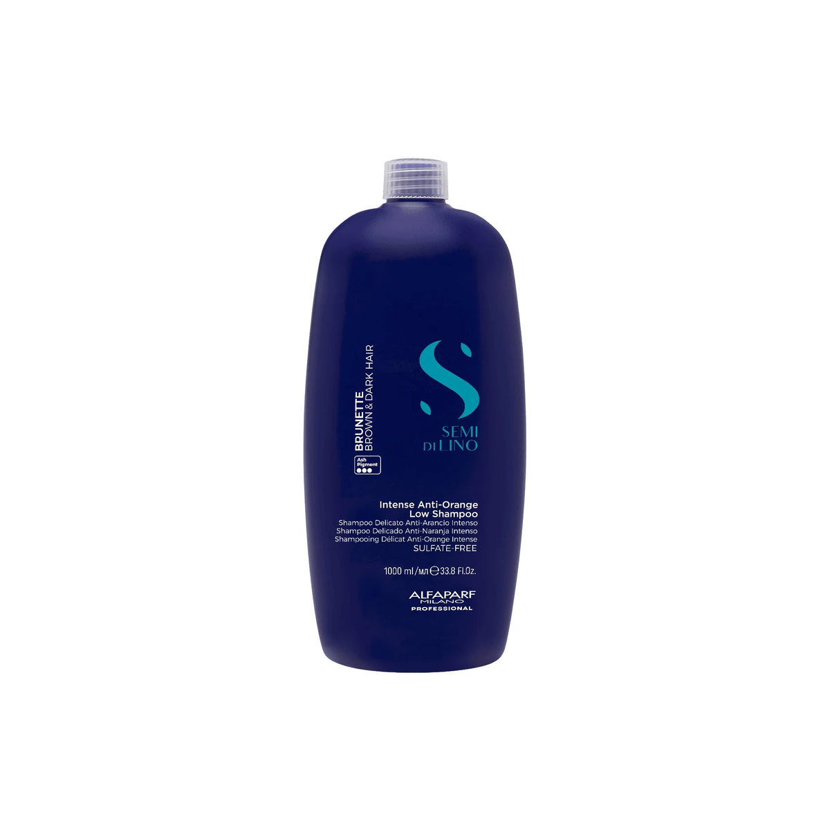 Alfaparf Brunette Intense Anti-Orange Low Shampoo 1000ml, champú azul para neutralizar reflejos anaranjados