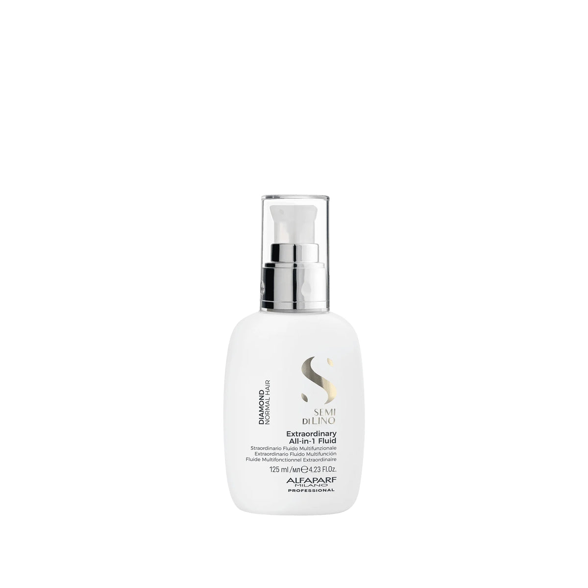 Alfaparf Semi di Lino Diamond Extraordinary All-in-1 Fluid 125 ml, leave-in para brillo, control del frizz y protección térmica para blower.