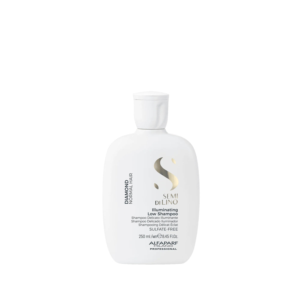 Alfaparf Semi di Lino Diamond Illuminating Low Shampoo 250 ml, shampoo para limpieza delicada, brillo y suavidad del cabello normal.
