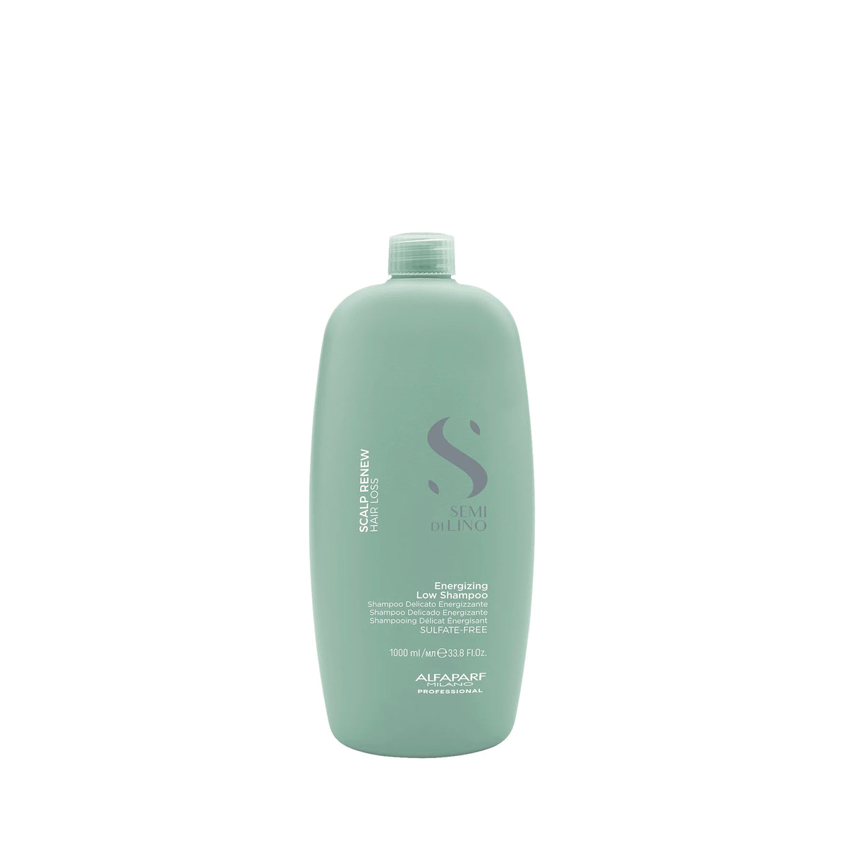 Alfaparf Semi di Lino Energizing Low Shampoo 1000 ml, shampoo sin sulfatos que limpia y aporta frescura al cabello debilitado.