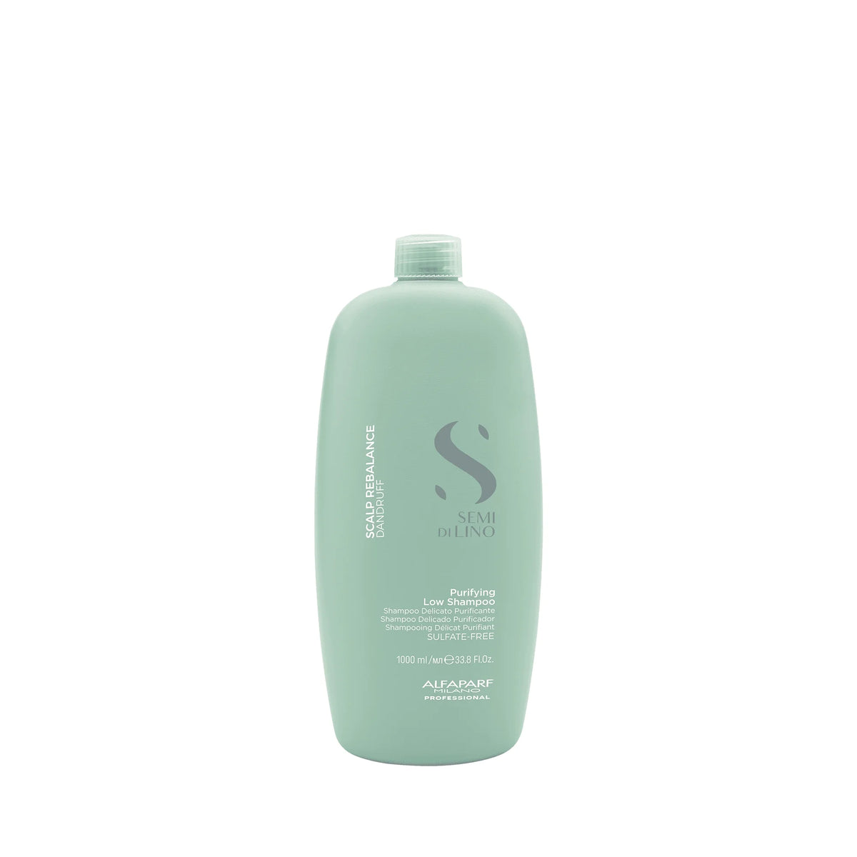 Alfaparf Semi di Lino Purifying Low Shampoo 1000 ml, shampoo anticaspa que limpia suavemente el cuero cabelludo.
