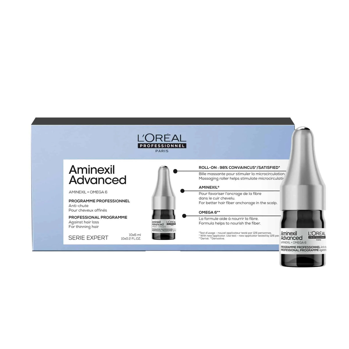 Loreal Professionnel Aminexil Advanced caja 10 ampollas x 6ml — Tratamiento anticaida cabello fino Serie Expert Panama