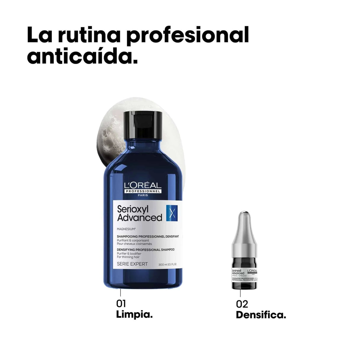 Rutina anticaida Loreal Professionnel — Serioxyl Advanced Shampoo limpia Aminexil Advanced densifica Serie Expert Panama