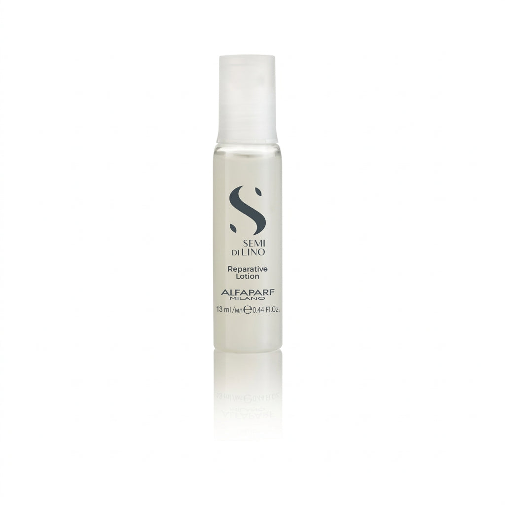  Ampolla Alfaparf Semi di Lino Reparative Lotion 13ml sin enjuague para fortalecer el cabello dañado y aportar suavidad y brillo Majo belleza Panamá.