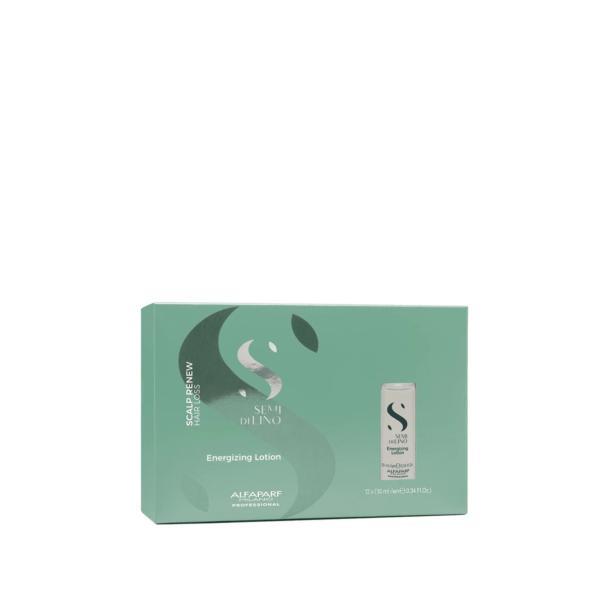 Caja de 12 ampollas de 10 ml Alfaparf Semi di Lino Energizing Lotion, cuidado intensivo para cabello debilitado con tendencia a la caída.