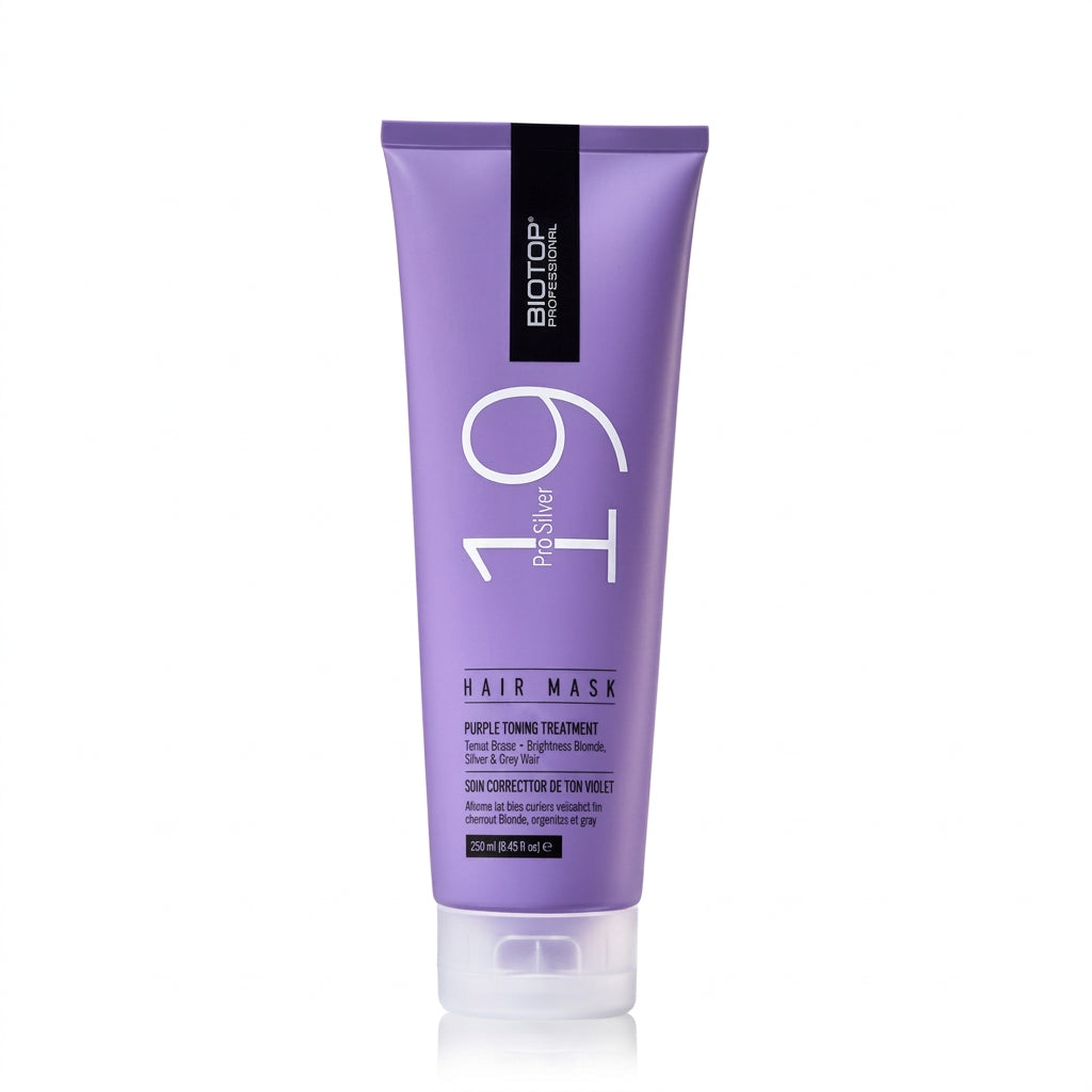 Biotop 19 Pro Silver Hair Mask 250 ml - Mascarilla y tratamiento matizador en tubo violeta Majo Belleza Panamá.
