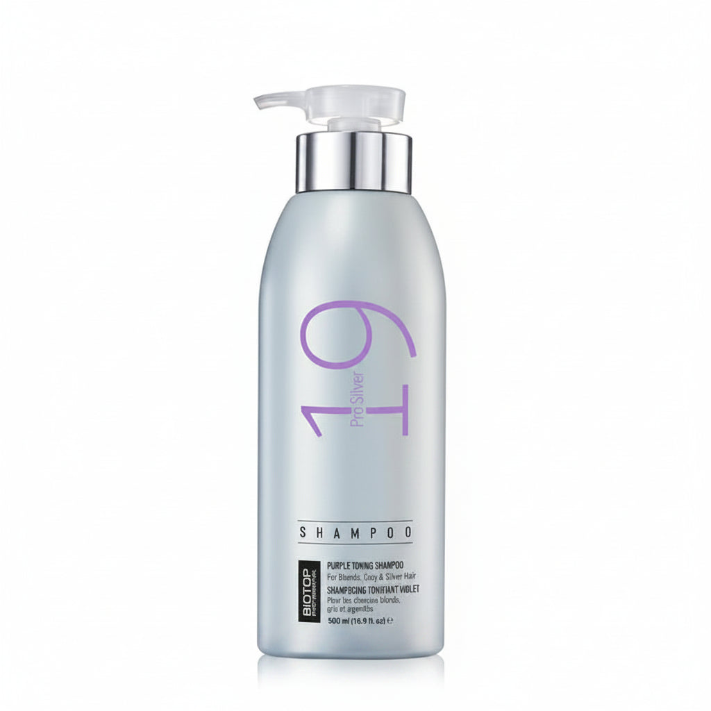 Champú matizador Biotop 19 Pro Silver 500ml para cabello rubio y decolorado - Majo Belleza Panamá