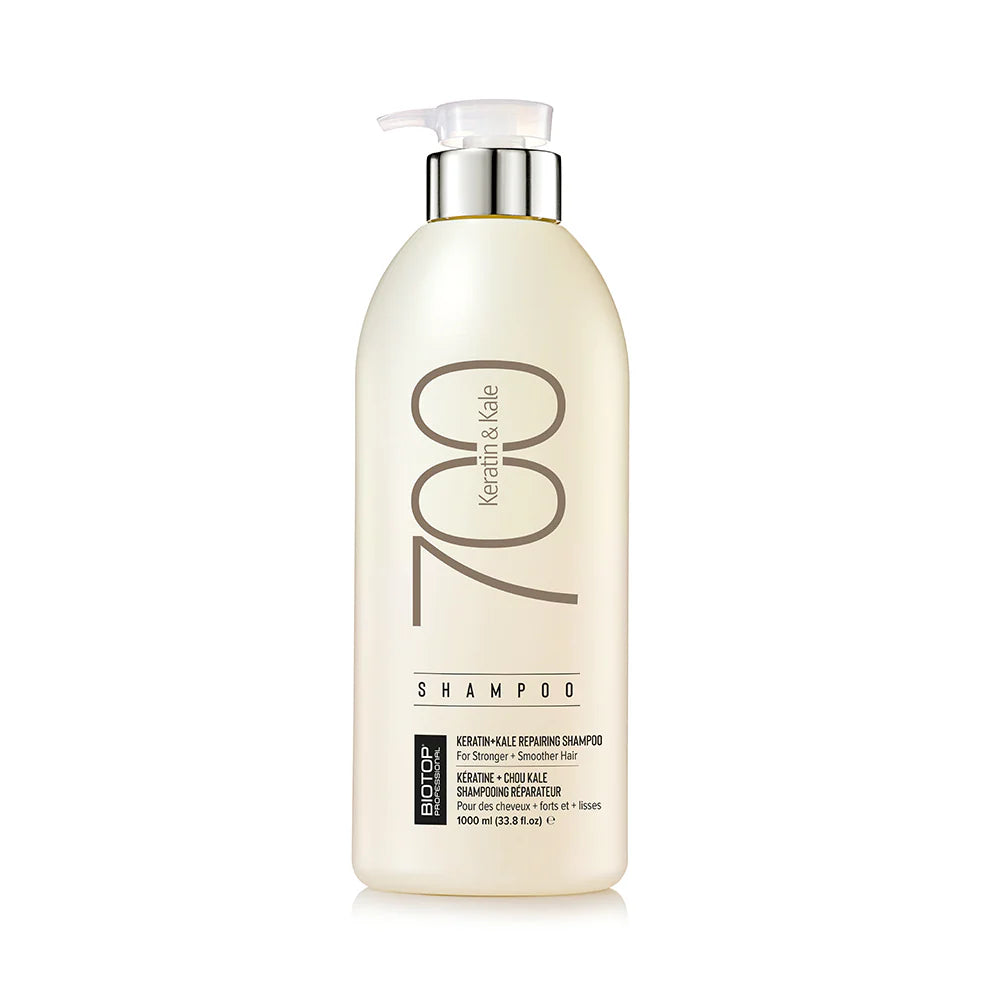 Shampoo reparador Biotop 700 Keratin + Kale de 1000 ml, tamaño profesional, con queratina y extracto de kale