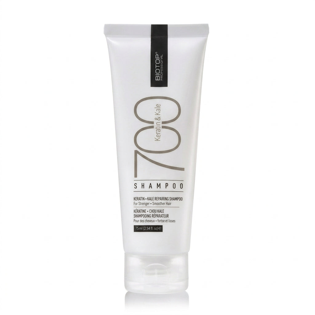 Shampoo reparador Biotop 700 Keratin + Kale de 75 ml, tamaño de viaje, para cabello dañado y con frizz