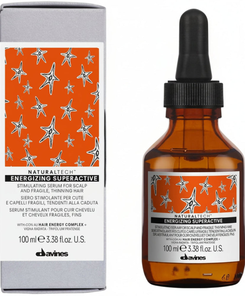 Botella de Davines Naturaltech Energizing Superactive, sérum intensivo anticaída para el crecimiento del cabello, 100ml, Tonico de la fanja negra Davines
