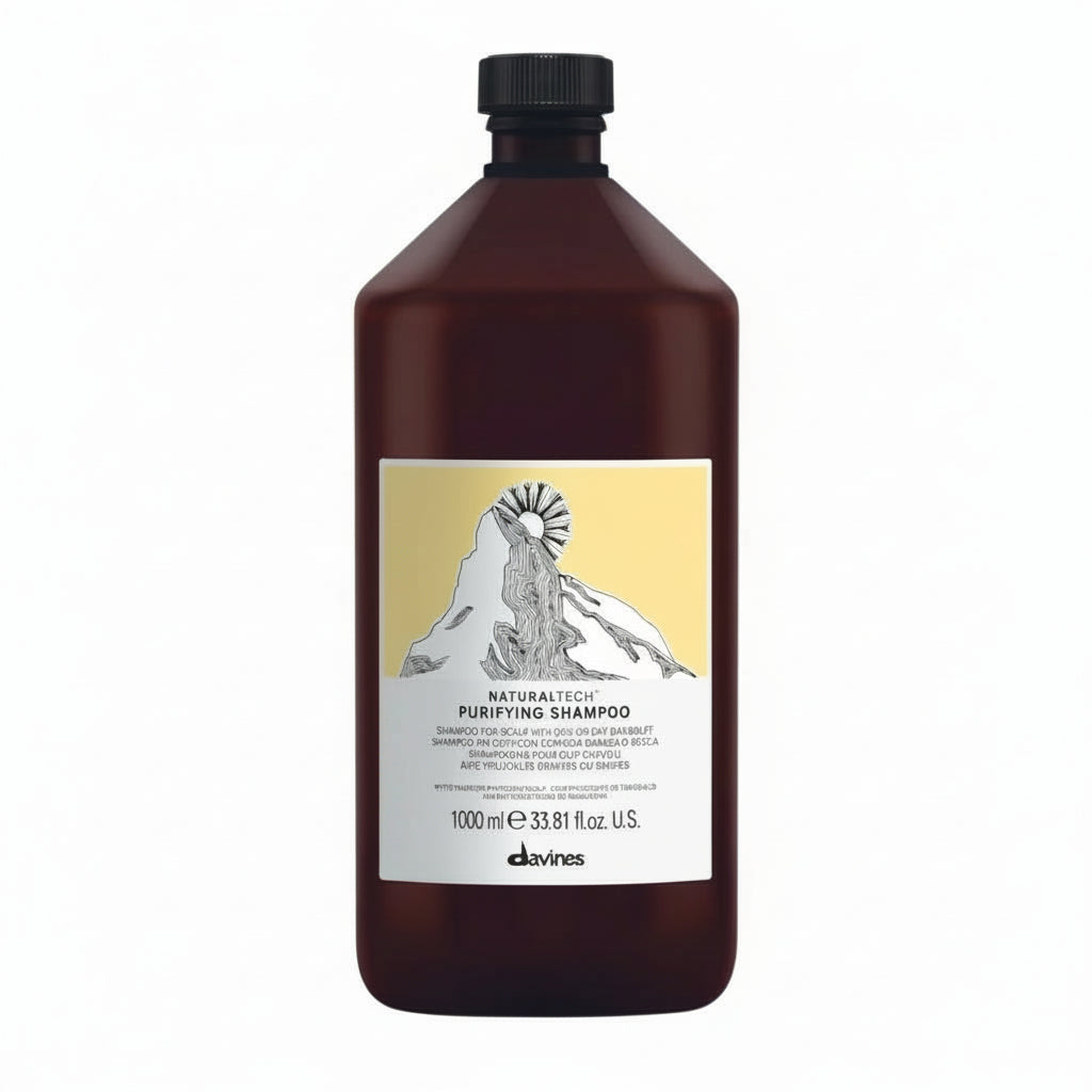 Botella de Davines Purifying Shampoo de la línea Naturaltech, 1000ml, para tratamiento anticaspa.