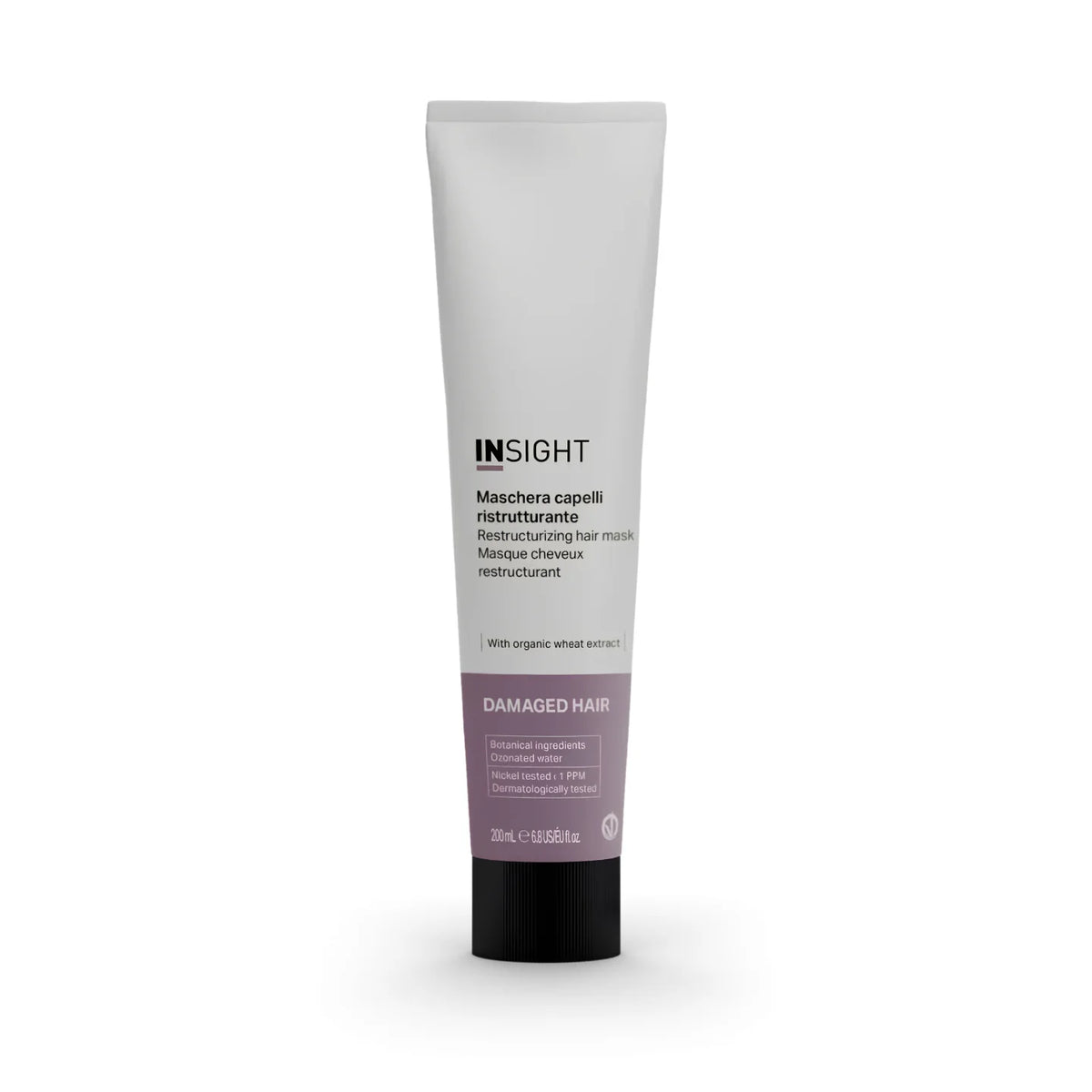 Mascarilla y tratamiento reestructurante Insight para cabello dañado 200 ml con trigo orgánico, que aporta suavidad, brillo y manejabilidad Majo Belleza Panamá.