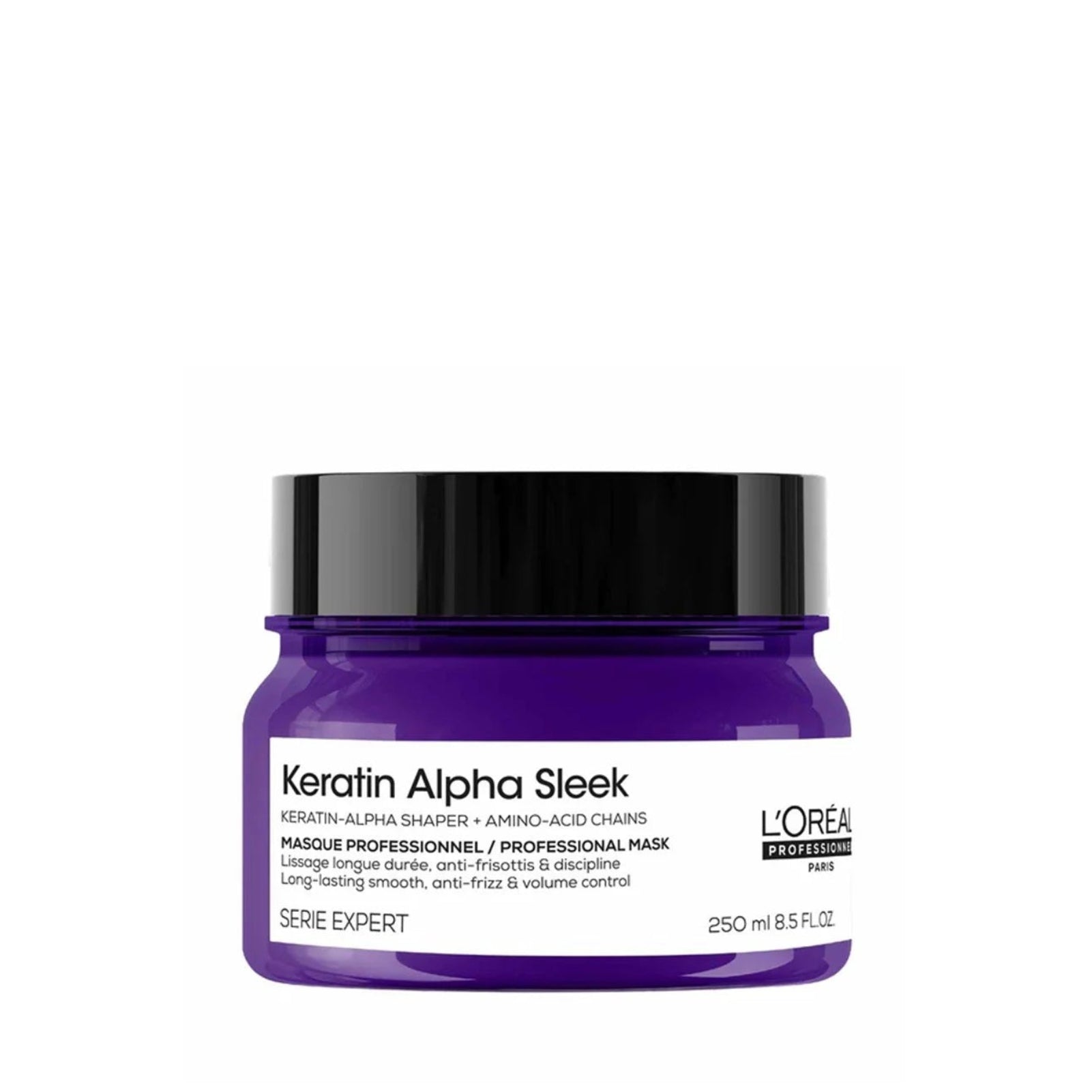 L'Oréal Professionnel Keratin Alpha Sleek Mask 250ml — Mascarilla y tratamiento disciplinante anti-frizz Serie Expert para cabello con humedad. Majo Belleza Panamá