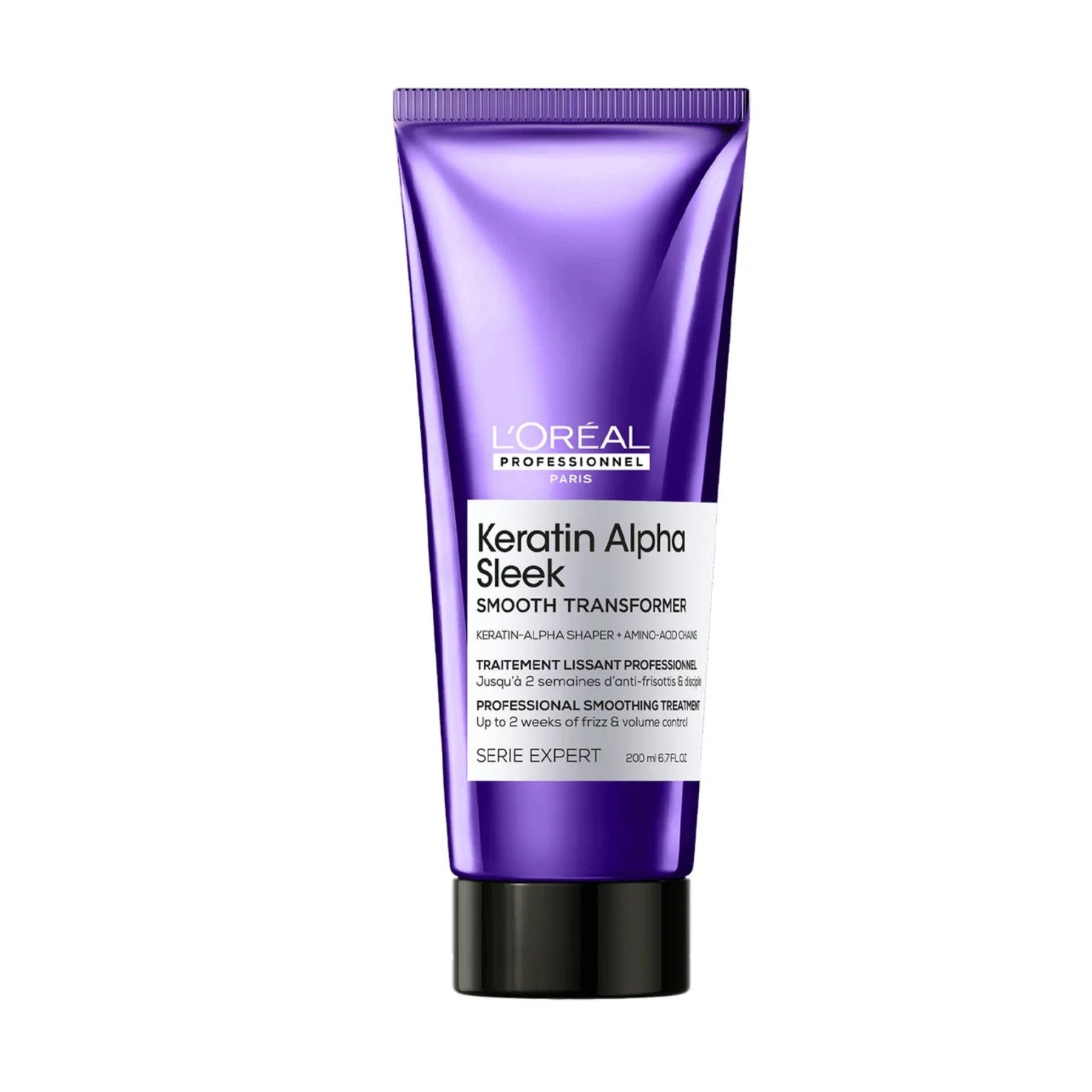 L'Oréal Professionnel Keratin Alpha Sleek Smooth Transformer 200ml — Tratamiento disciplinante anti-frizz Serie Expert hasta 2 semanas. Majo Belleza Panamá