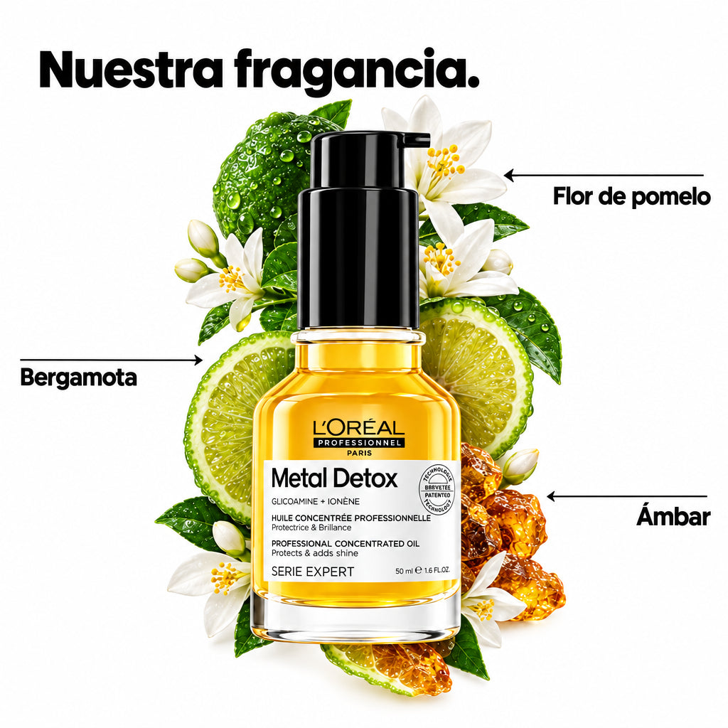 Aceite Loreal Metal Detox 50ml con notas de bergamota, flor de pomelo y ambar