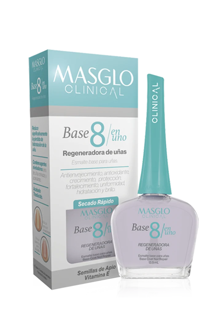 Masglo Clinical Base 8 en 1 Regeneradora de unas 13.5 ml tratamiento con vitamina E Majo Belleza Panama