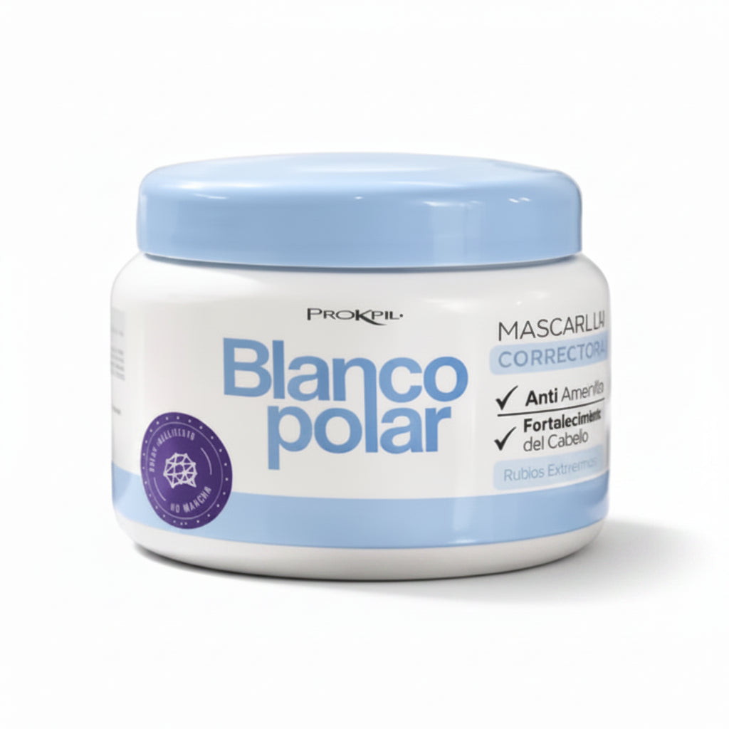 Envase frontal de Mascarilla Correctora Prokpil Blanco Polar de 350 gramos para eliminar tonos amarillos.