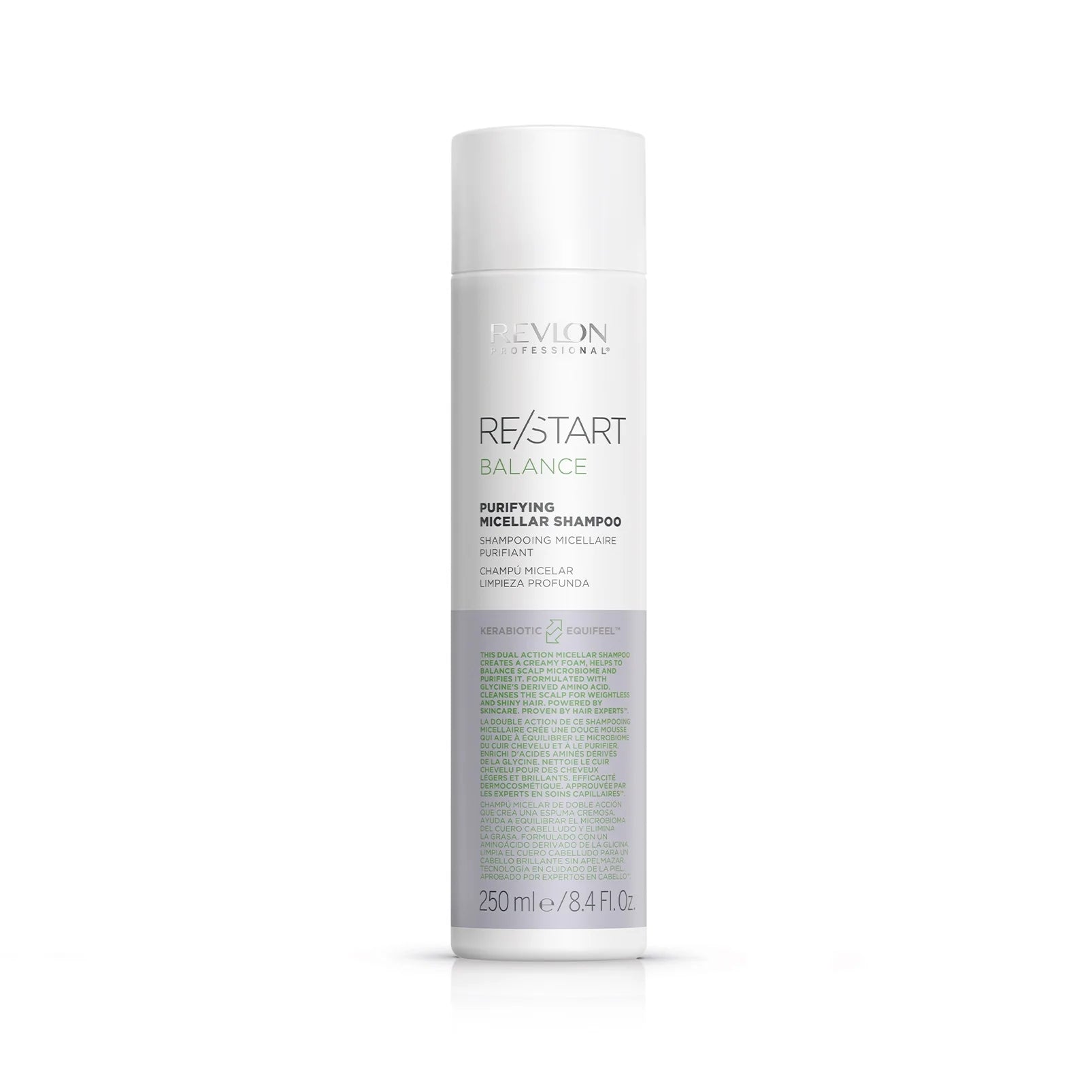 Shampoo purificante micelar Revlon Restart Balance 250ml KERABIOTIC EQUIFEEL ácidos aminados microbioma capilar Panamá
