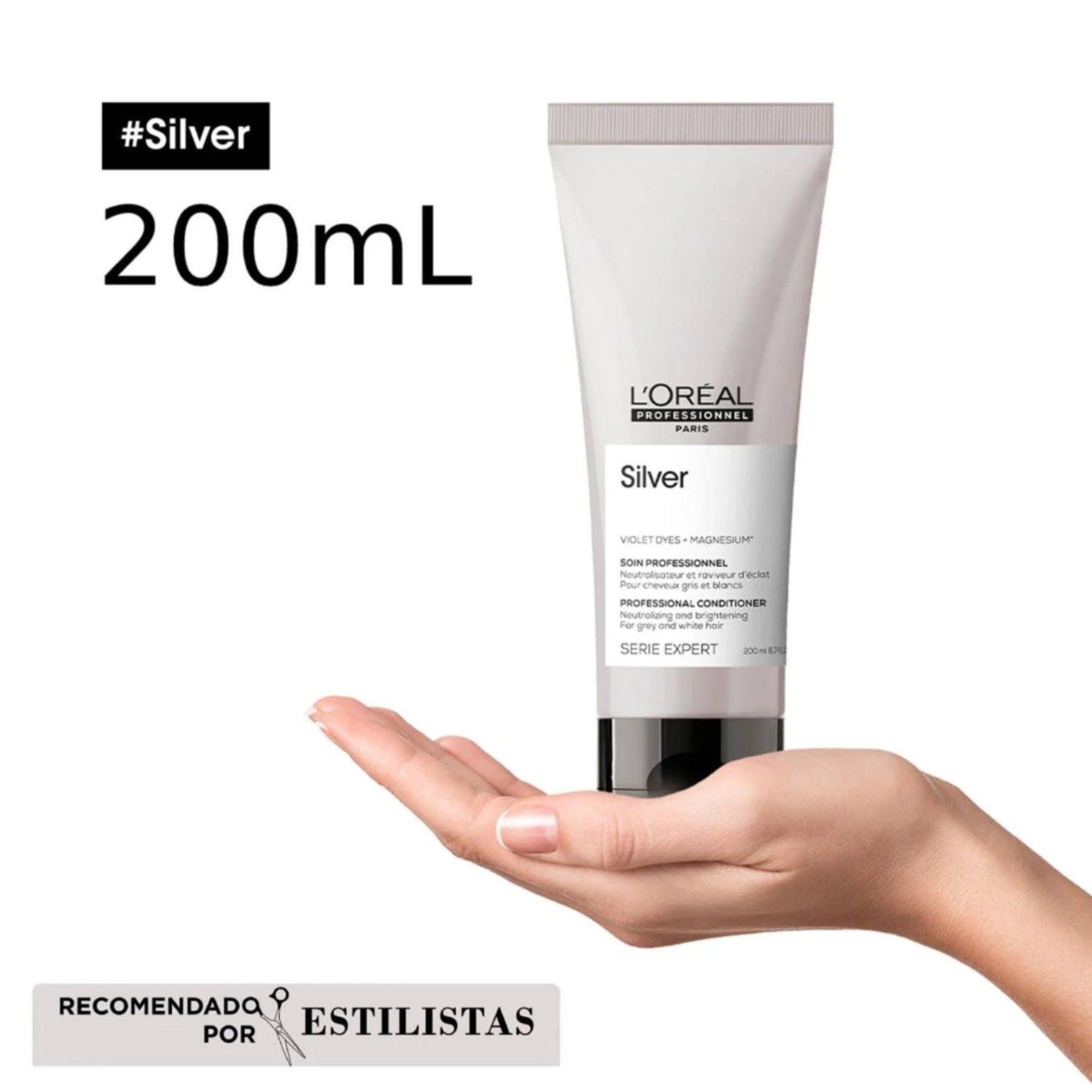  Loreal Professionnel Serie Expert Silver Conditioner 200ml — acondicionador neutralizador cabello blanco gris Violet Dyes Magnesium Majo Belleza Panama