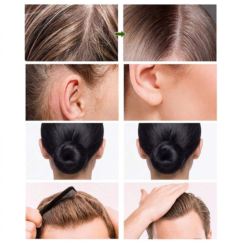 Ejemplos de acabado pulido en recogidos y definición en cabello corto, con detalles de cabellos sueltos antes y después del peinado Majo Belleza Panamá.